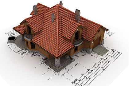 ein Modellhaus mit einem Dach und einer technischen Zeichnung