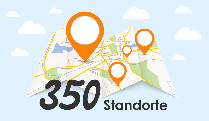 Karte mit der Aufschrift 350 Standorte