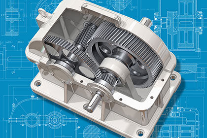 Ein Getriebe auf einer technischen Skizze